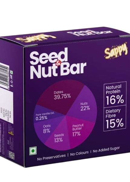 SAPPY Seed & Nut Energy Bars (50g) – Made with Dates, Nuts & Peanut Butter | No Preservatives