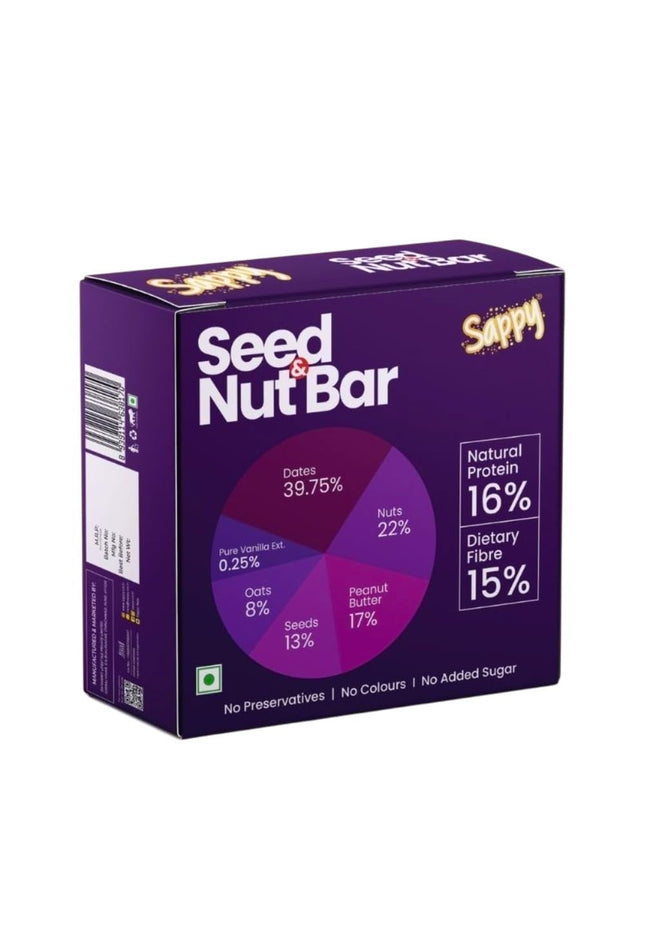 SAPPY Seed & Nut Energy Bars (50g) – Made with Dates, Nuts & Peanut Butter | No Preservatives