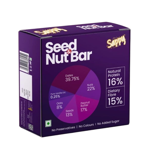 SAPPY Seed & Nut Energy Bars (50g) – Made with Dates, Nuts & Peanut Butter | No Preservatives
