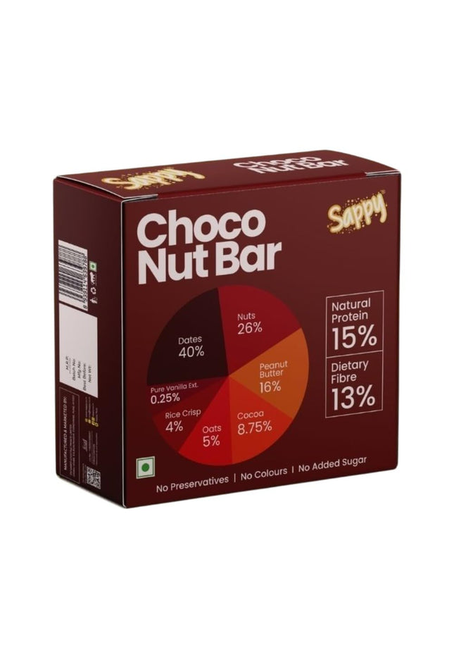 SAPPY Choco Energy Bar (50g) – Dates, Nuts, cocoa & Peanut Butter | No Preservatives