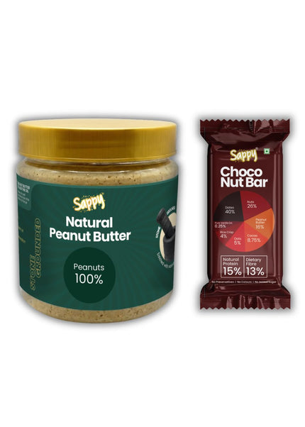SAPPY Chocolate Peanut Butter (400g) + Choco Nut Energy Bar (50g) Combo
