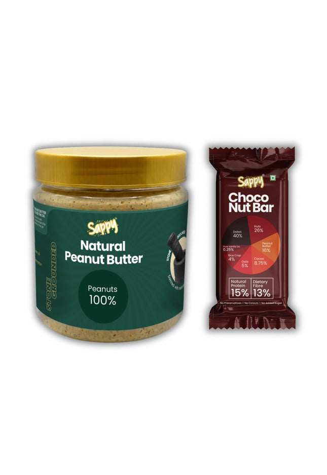 SAPPY Chocolate Peanut Butter (400g) + Choco Nut Energy Bar (50g) Combo
