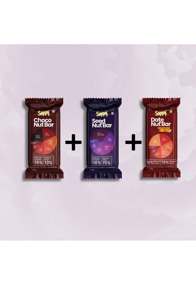 Sappy Combo Nut Bars – Clean Energy Bars with Dates, Nuts & Peanut Butter | No Preservatives