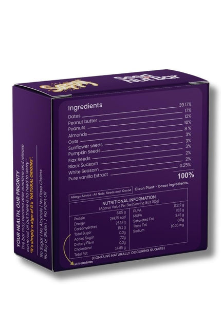 SAPPY Seed & Nut Energy Bars (50g) – Made with Dates, Nuts & Peanut Butter | No Preservatives
