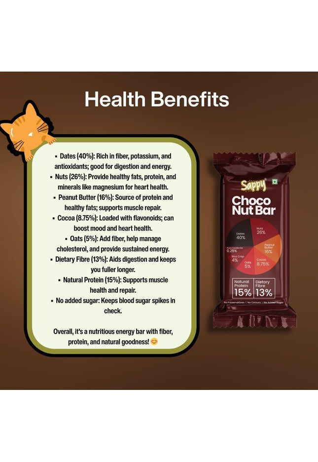 SAPPY Choco Energy Bar (50g) – Dates, Nuts, cocoa & Peanut Butter | No Preservatives