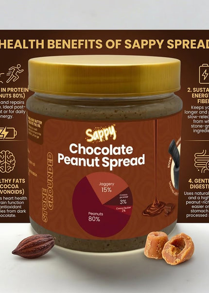 SAPPY Chocolate Peanut Butter (400g) – Stone Ground with Jaggery & Cocoa | No Preservatives
