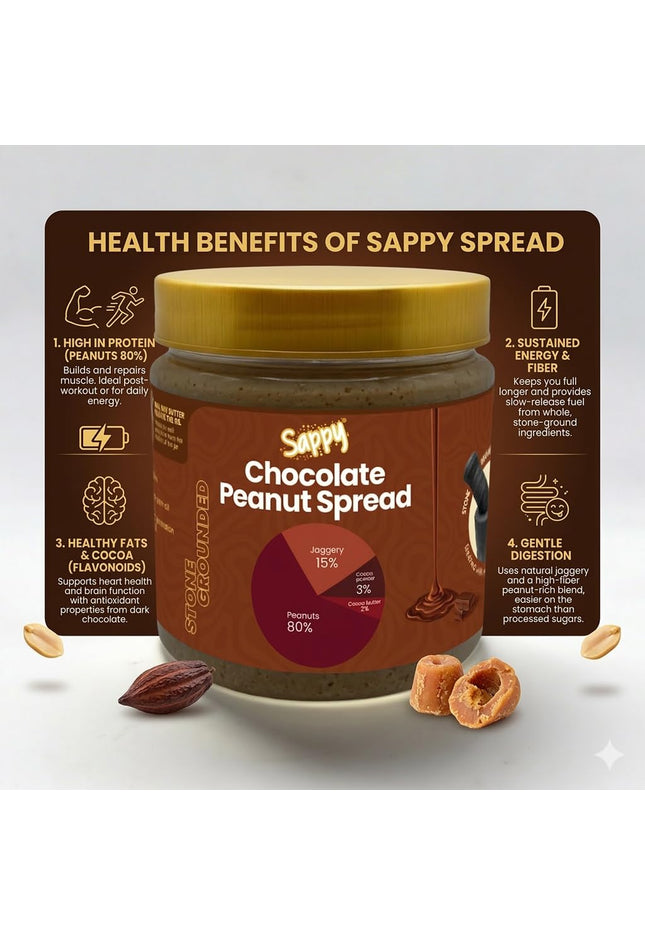 SAPPY Chocolate Peanut Butter (400g) – Stone Ground with Jaggery & Cocoa | No Preservatives