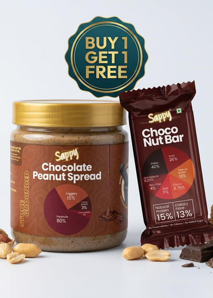 SAPPY Chocolate Peanut Butter (400g) + Choco Nut Energy Bar (50g) Combo