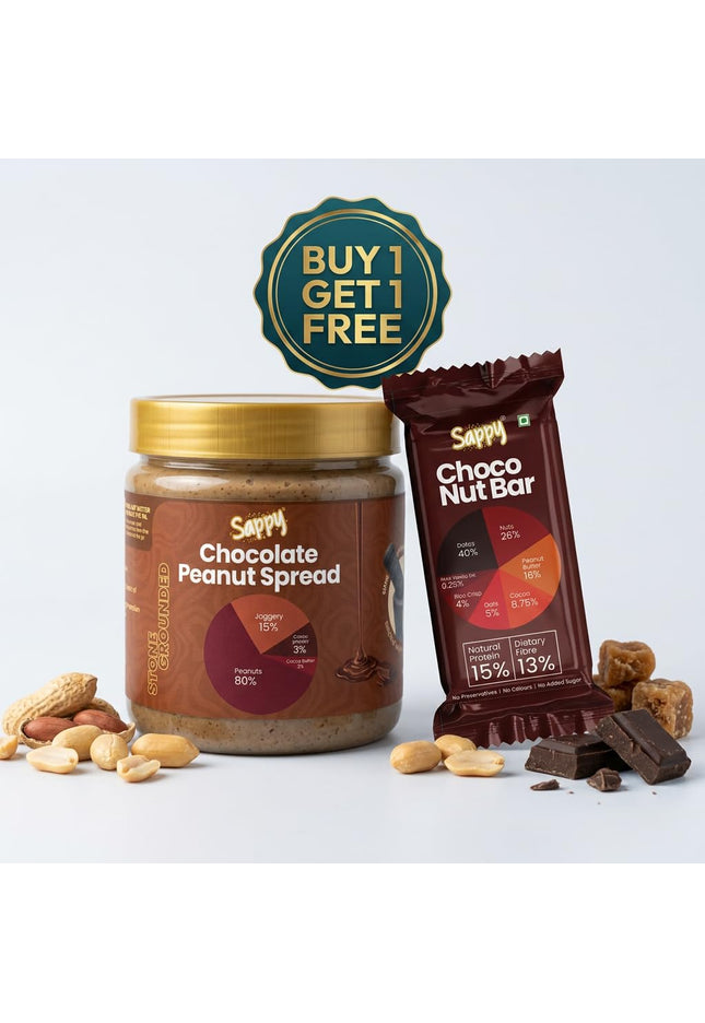 SAPPY Chocolate Peanut Butter (400g) + Choco Nut Energy Bar (50g) Combo