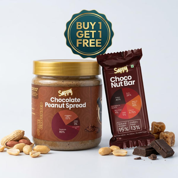 SAPPY Chocolate Peanut Butter (400g) + Choco Nut Energy Bar (50g) Combo