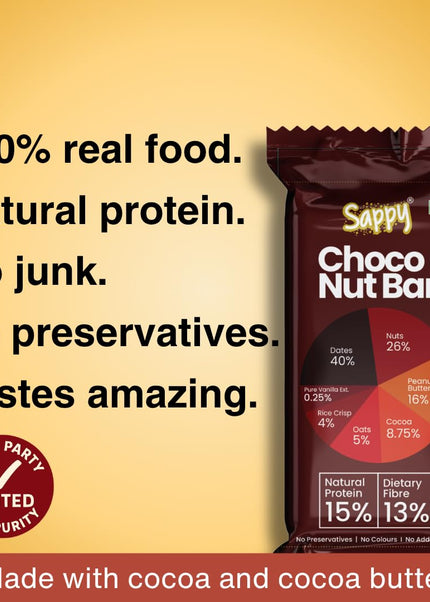 SAPPY Choco Energy Bar (50g) – Dates, Nuts, cocoa & Peanut Butter | No Preservatives