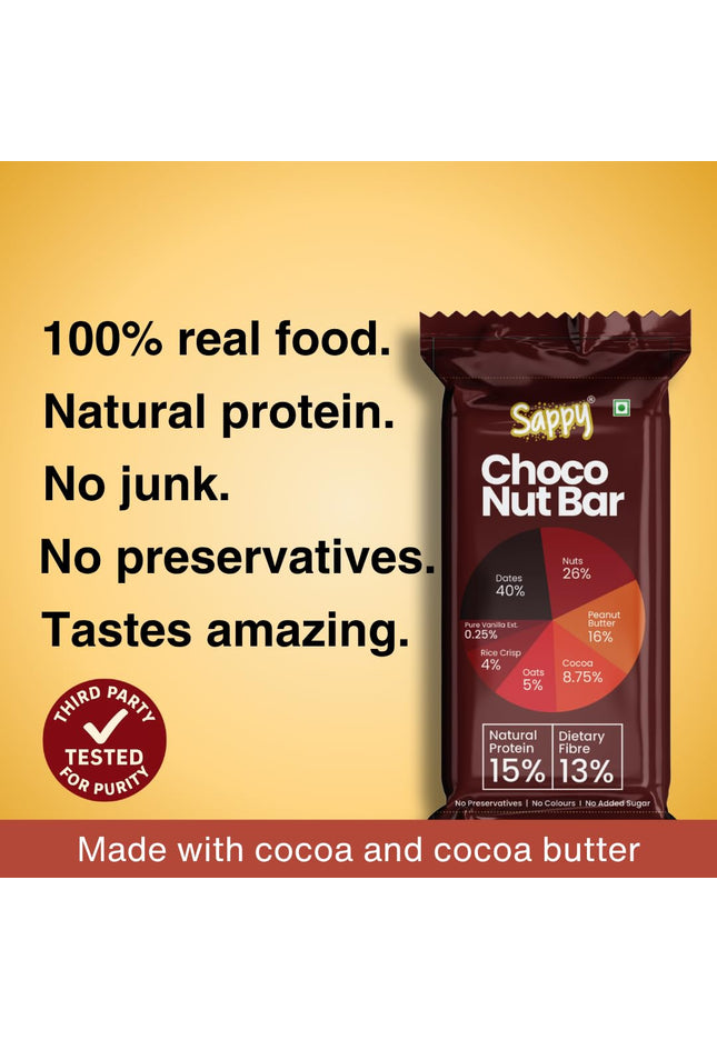 SAPPY Choco Energy Bar (50g) – Dates, Nuts, cocoa & Peanut Butter | No Preservatives