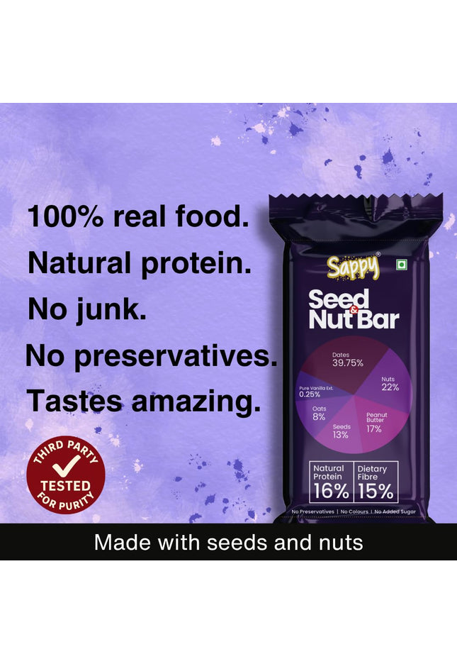 SAPPY Seed & Nut Energy Bars (50g) – Made with Dates, Nuts & Peanut Butter | No Preservatives