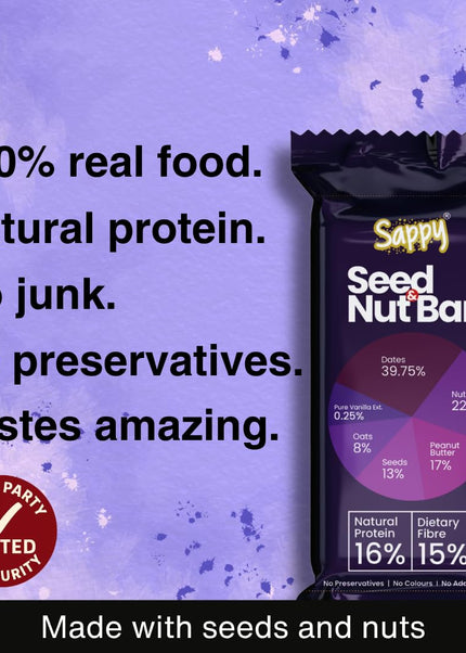 SAPPY Seed & Nut Energy Bars (50g) – Made with Dates, Nuts & Peanut Butter | No Preservatives