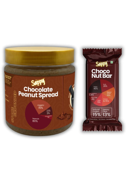 SAPPY Chocolate Peanut Butter (400g) + Choco Nut Energy Bar (50g) Combo