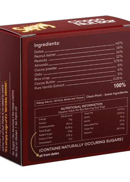 SAPPY Choco Energy Bar (50g) – Dates, Nuts, cocoa & Peanut Butter | No Preservatives