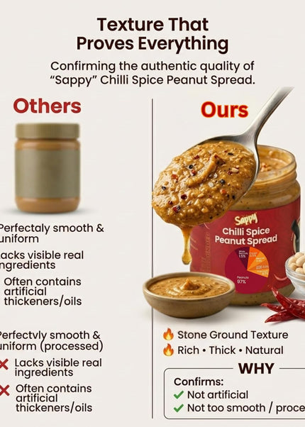 SAPPY Chilli Spice Peanut Spread (400g) – Stone Ground, Natural Texture | No Preservatives