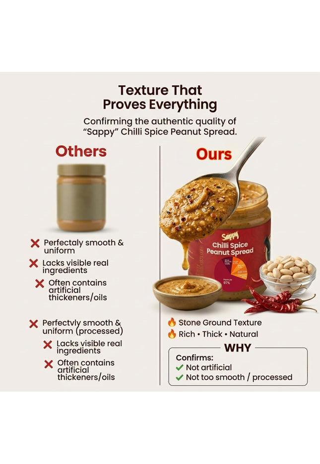 SAPPY Chilli Spice Peanut Spread (400g) – Stone Ground, Natural Texture | No Preservatives