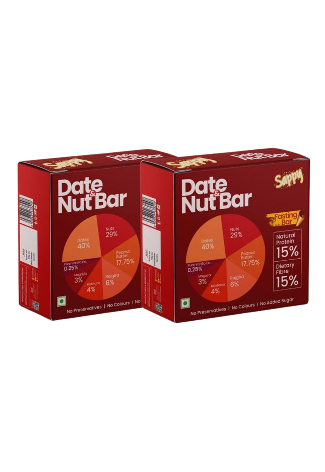 SAPPY Date & Nut Energy Bars (50g) – Made with Dates | Rich in Fiber & Protein | No Preservatives