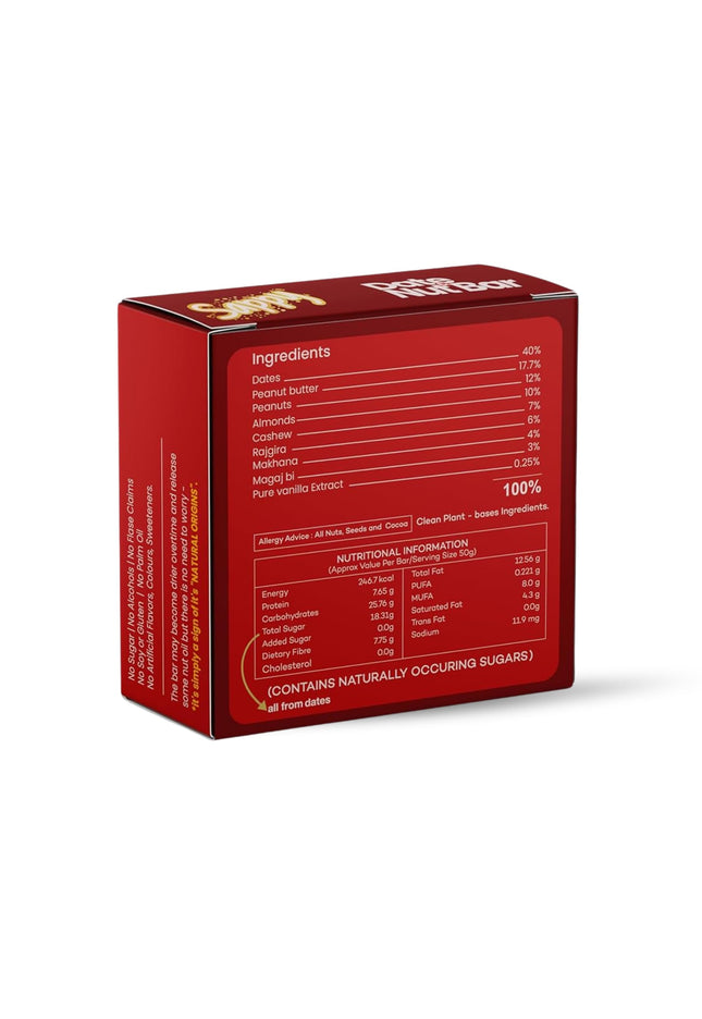SAPPY Date & Nut Energy Bars (50g) – Made with Dates | Rich in Fiber & Protein | No Preservatives