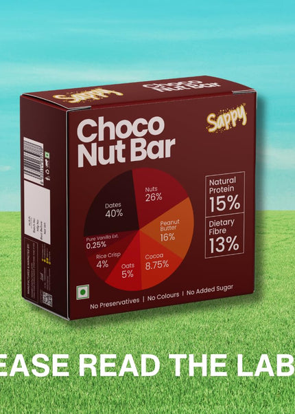 SAPPY Choco Energy Bar (50g) – Dates, Nuts, cocoa & Peanut Butter | No Preservatives