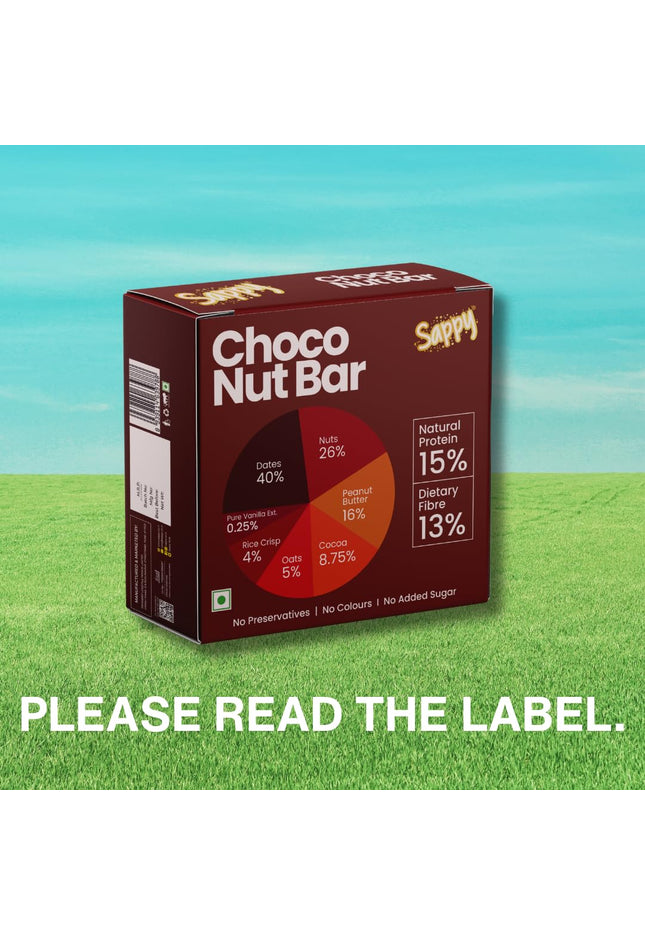 SAPPY Choco Energy Bar (50g) – Dates, Nuts, cocoa & Peanut Butter | No Preservatives