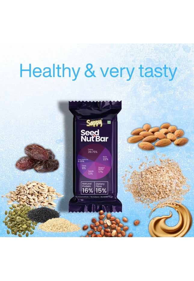 SAPPY Seed & Nut Energy Bars (50g) – Made with Dates, Nuts & Peanut Butter | No Preservatives