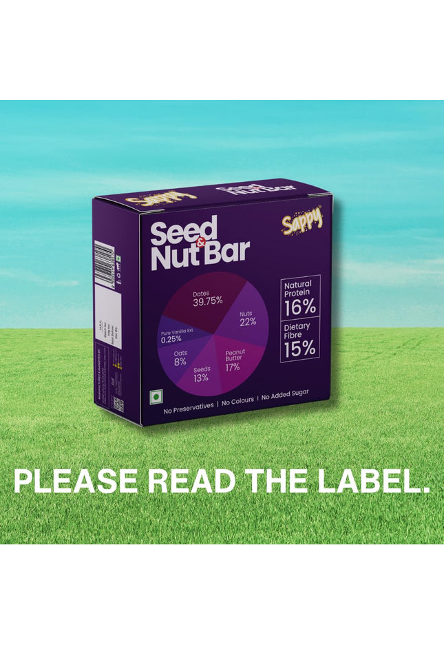 SAPPY Seed & Nut Energy Bars (50g) – Made with Dates, Nuts & Peanut Butter | No Preservatives