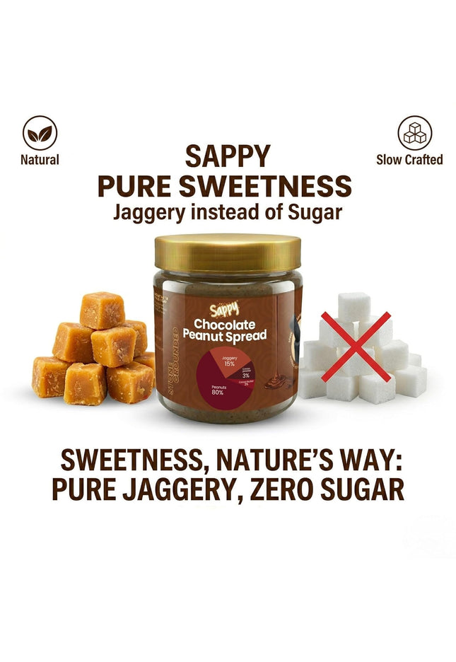 SAPPY Chocolate Peanut Butter (400g) – Stone Ground with Jaggery & Cocoa | No Preservatives