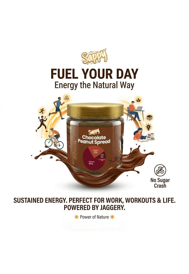 SAPPY Chocolate Peanut Butter (400g) – Stone Ground with Jaggery & Cocoa | No Preservatives