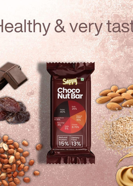 SAPPY Choco Energy Bar (50g) – Dates, Nuts, cocoa & Peanut Butter | No Preservatives