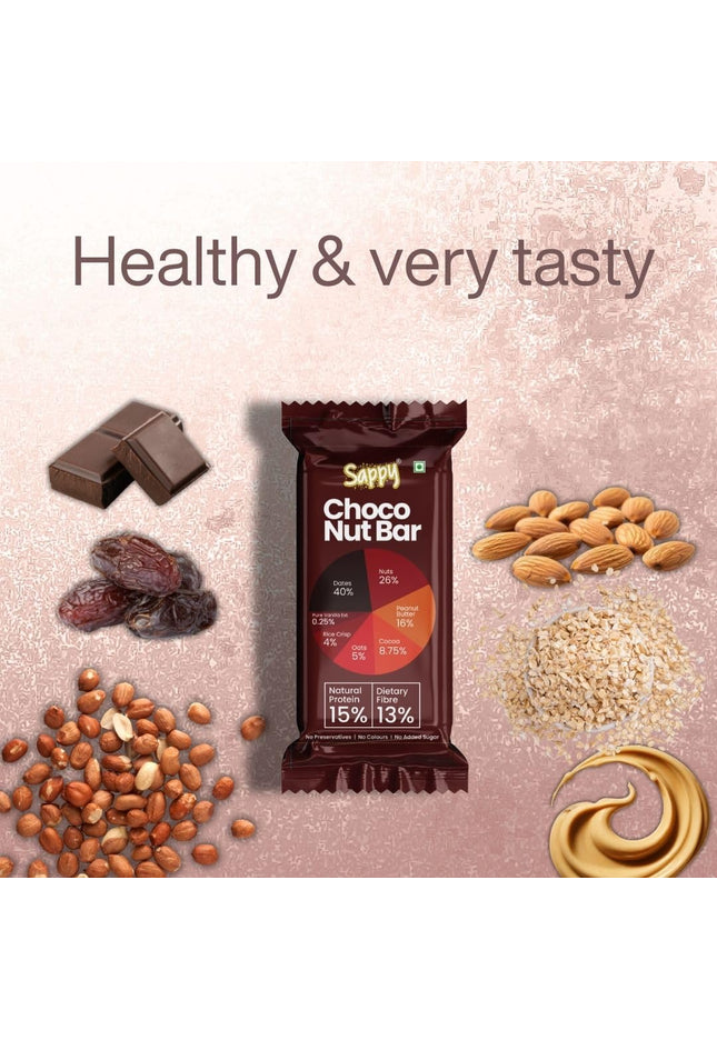 SAPPY Choco Energy Bar (50g) – Dates, Nuts, cocoa & Peanut Butter | No Preservatives