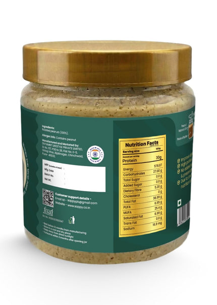 SAPPY Natural Peanut Butter (400g) – Stone Ground, Pure Peanuts. Nothing Else