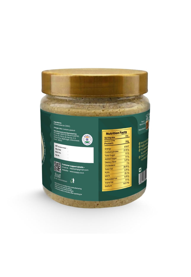 SAPPY Natural Peanut Butter (400g) – Stone Ground, Pure Peanuts. Nothing Else