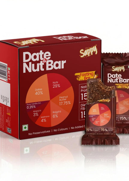 SAPPY Date & Nut Energy Bars (50g) – Made with Dates | Rich in Fiber & Protein | No Preservatives