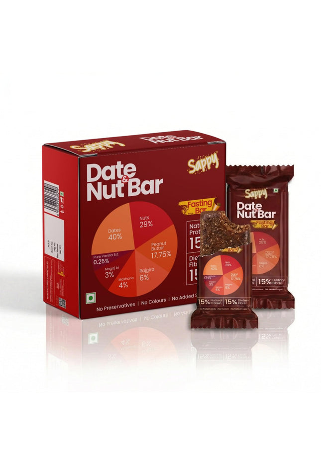 SAPPY Date & Nut Energy Bars (50g) – Made with Dates | Rich in Fiber & Protein | No Preservatives