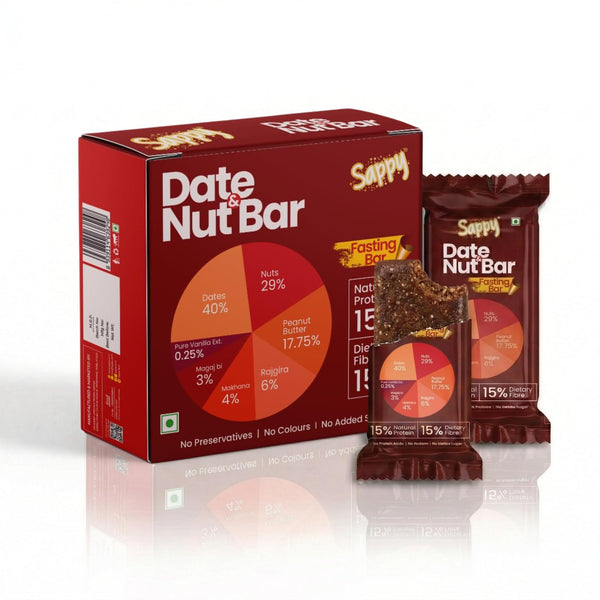 SAPPY Date & Nut Energy Bars (50g) – Made with Dates | Rich in Fiber & Protein | No Preservatives