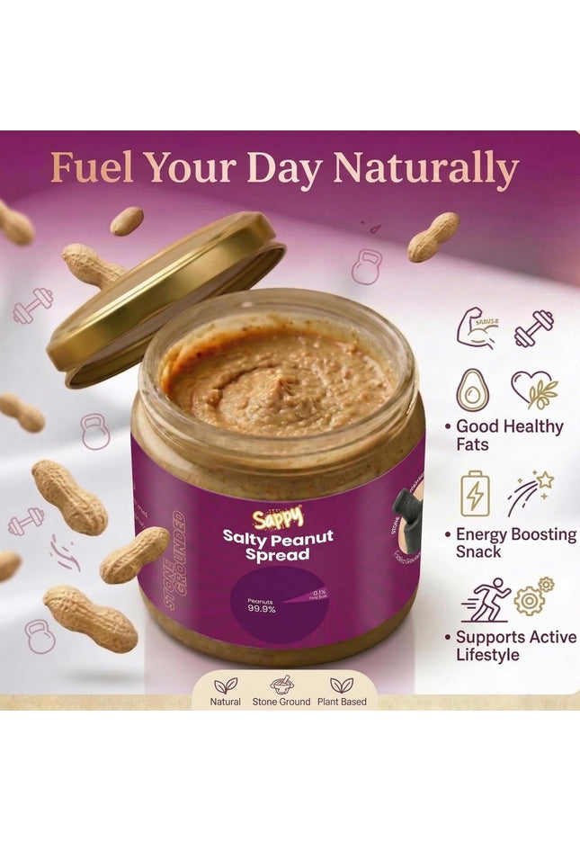 SAPPY Salty Peanut Spread (400g) – Stone Ground, Natural Texture | No Preservatives