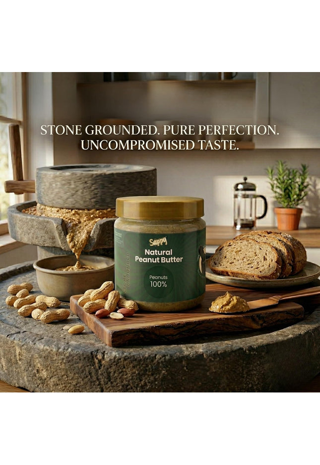 SAPPY Natural Peanut Butter (400g) – Stone Ground, Pure Peanuts. Nothing Else
