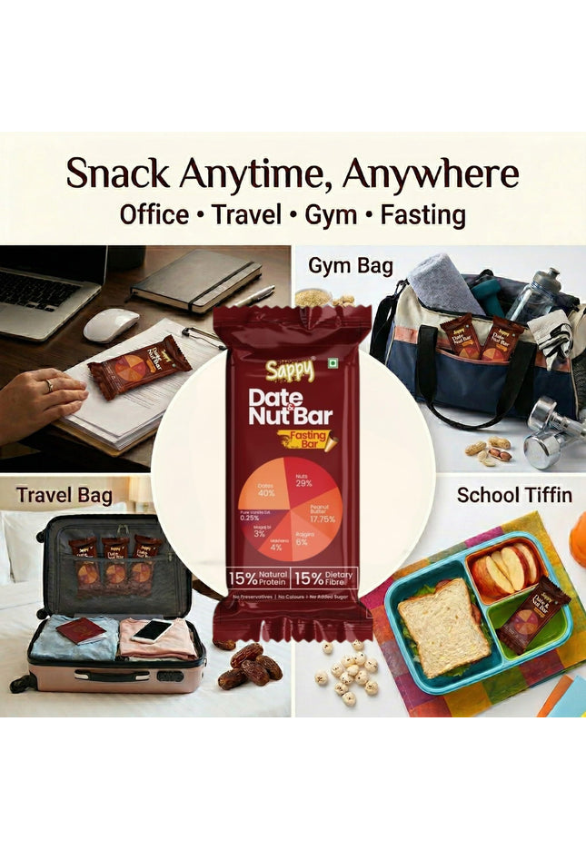SAPPY Date & Nut Energy Bars (50g) – Made with Dates | Rich in Fiber & Protein | No Preservatives