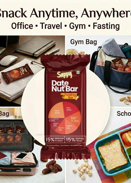 SAPPY Date & Nut Energy Bars (50g) – Made with Dates | Rich in Fiber & Protein | No Preservatives