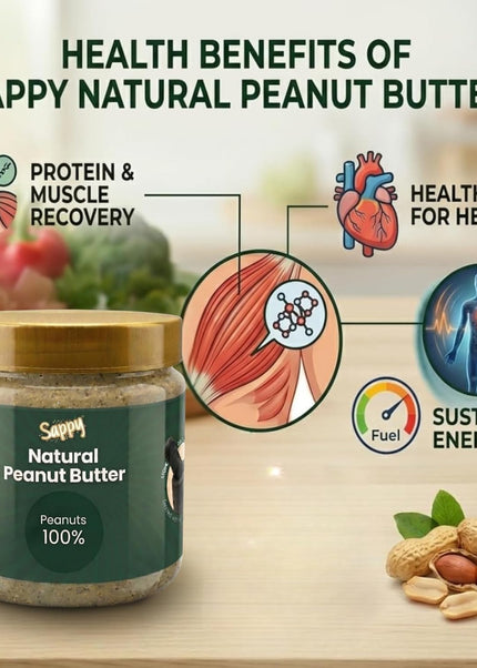 SAPPY Natural Peanut Butter (400g) – Stone Ground, Pure Peanuts. Nothing Else