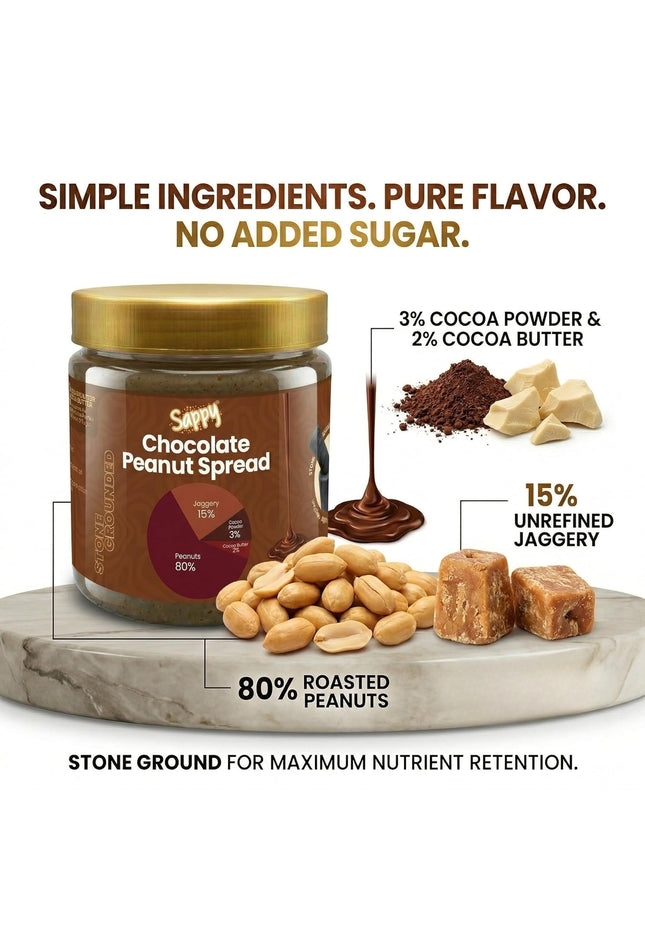 SAPPY Chocolate Peanut Butter (400g) – Stone Ground with Jaggery & Cocoa | No Preservatives