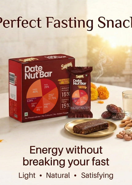 SAPPY Date & Nut Energy Bars (50g) – Made with Dates | Rich in Fiber & Protein | No Preservatives
