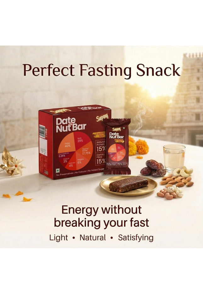 SAPPY Date & Nut Energy Bars (50g) – Made with Dates | Rich in Fiber & Protein | No Preservatives