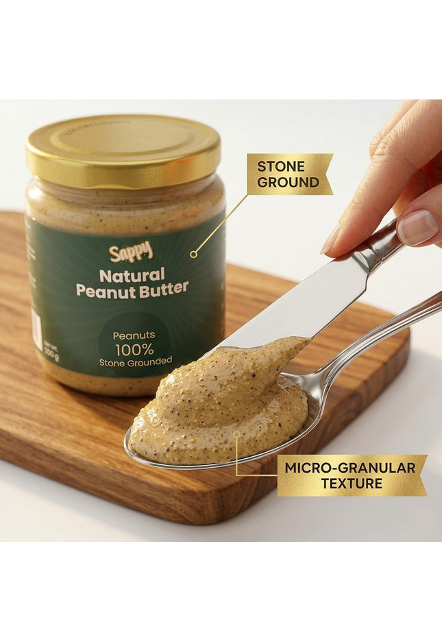 SAPPY Natural Peanut Butter (400g) – Stone Ground, Pure Peanuts. Nothing Else