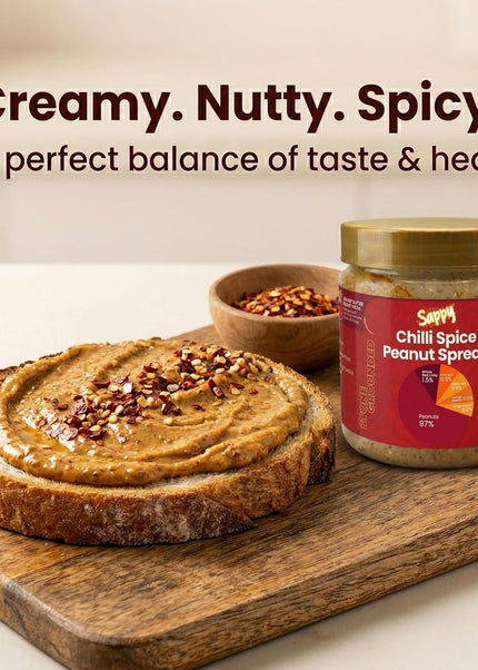 SAPPY Chilli Spice Peanut Spread (400g) – Stone Ground, Natural Texture | No Preservatives