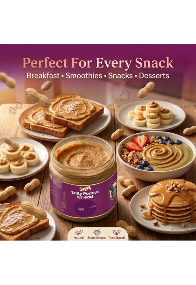 SAPPY Salty Peanut Spread (400g) – Stone Ground, Natural Texture | No Preservatives