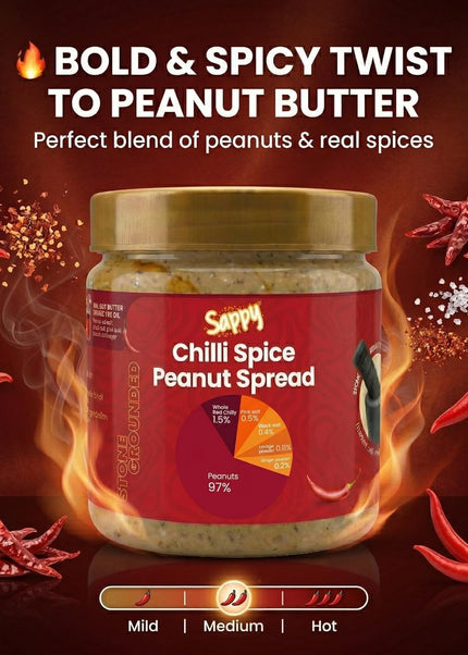 SAPPY Chilli Spice Peanut Spread (400g) – Stone Ground, Natural Texture | No Preservatives