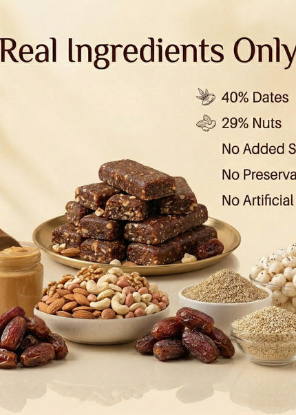 SAPPY Date & Nut Energy Bars (50g) – Made with Dates | Rich in Fiber & Protein | No Preservatives